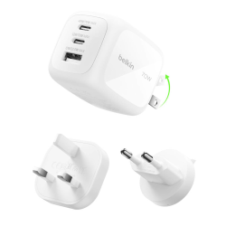Belkin Ładowarka 70W GaN, 2x USB-C, USB-A, podróżna (EU... | PartsPC.pl
