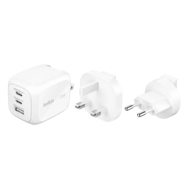 Belkin Ładowarka 70W GaN, 2x USB-C, USB-A, podróżna (EU... | PartsPC.pl