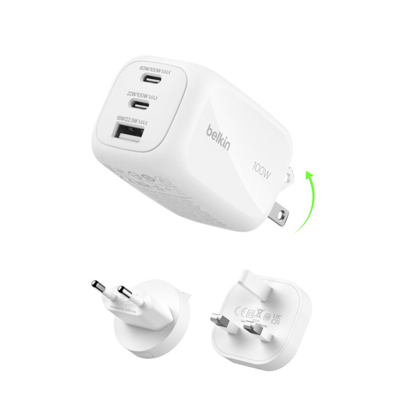 Belkin Ładowarka 100W GaN, 2x USB-C, USB-A, podróżna... | PartsPC.pl