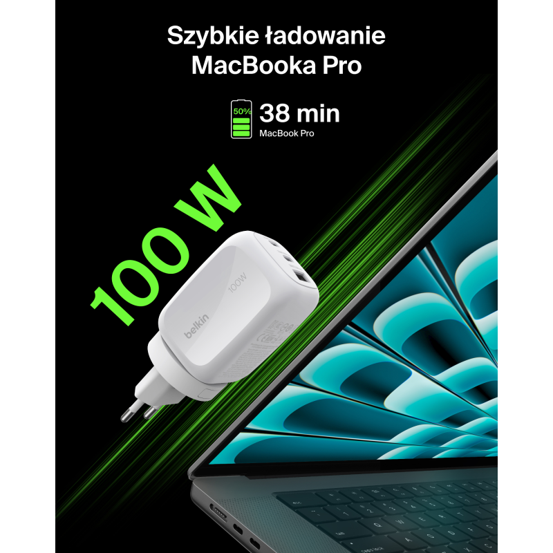 Belkin Ładowarka 100W GaN, 2x USB-C, USB-A, podróżna... | PartsPC.pl
