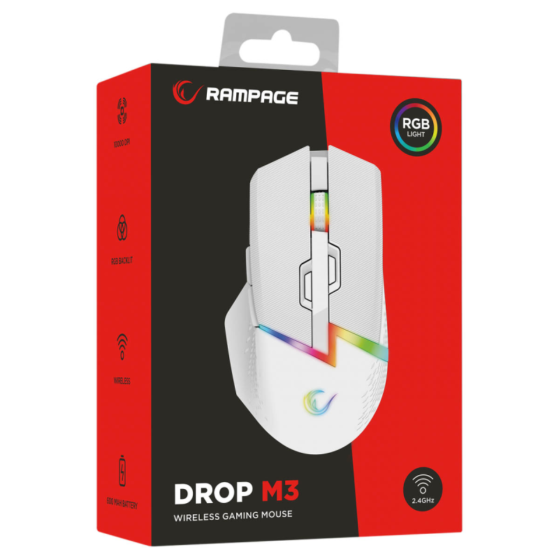 Rampage Mysz bezprzewodowa Drop M3 V2 24000 DPI biała | PartsPC.pl