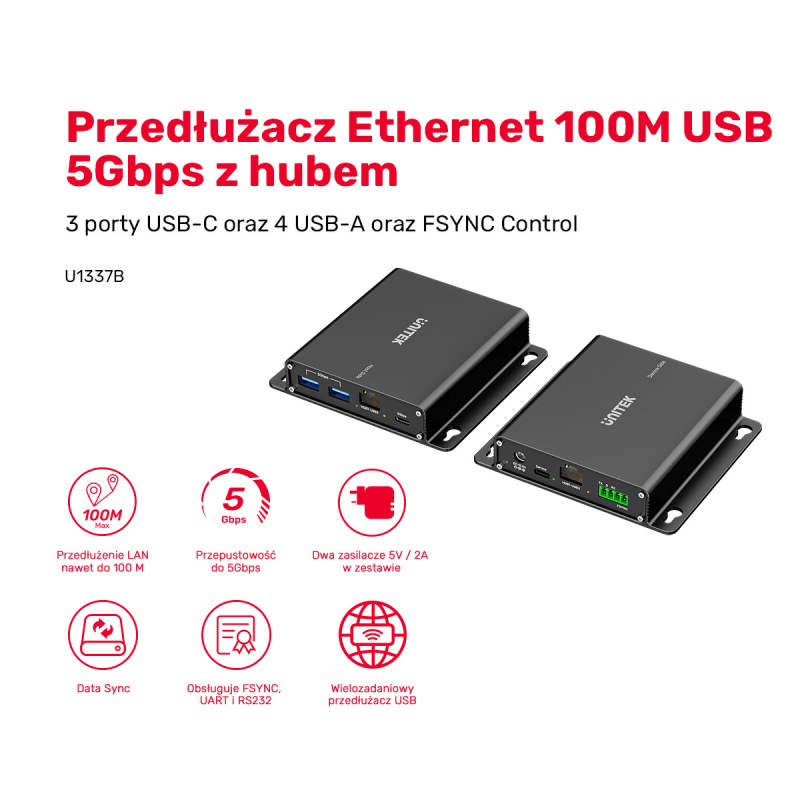 Unitek Przedłużacz USB 5 Gb/s 100 m przez Ethernet z... | PartsPC.pl