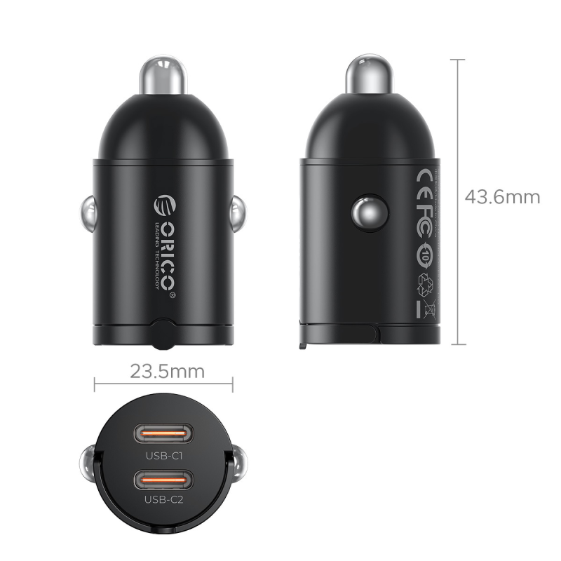 Orico Ładowarka samochodowa, 2 × USB-C, 30W | PartsPC.pl