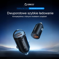 Orico Ładowarka samochodowa, 2 × USB-C, 30W | PartsPC.pl