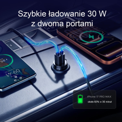 Orico Ładowarka samochodowa, 2 × USB-C, 30W | PartsPC.pl