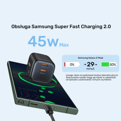 Unitek Ładowarka sieciowa 2-portowa GaN 45W, 2xUSB-C, PD... | PartsPC.pl