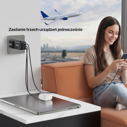 Unitek Ładowarka sieciowa 3-portowa GaN 65W, 2xUSB-C, USB-A, PD 3.0, czarna
