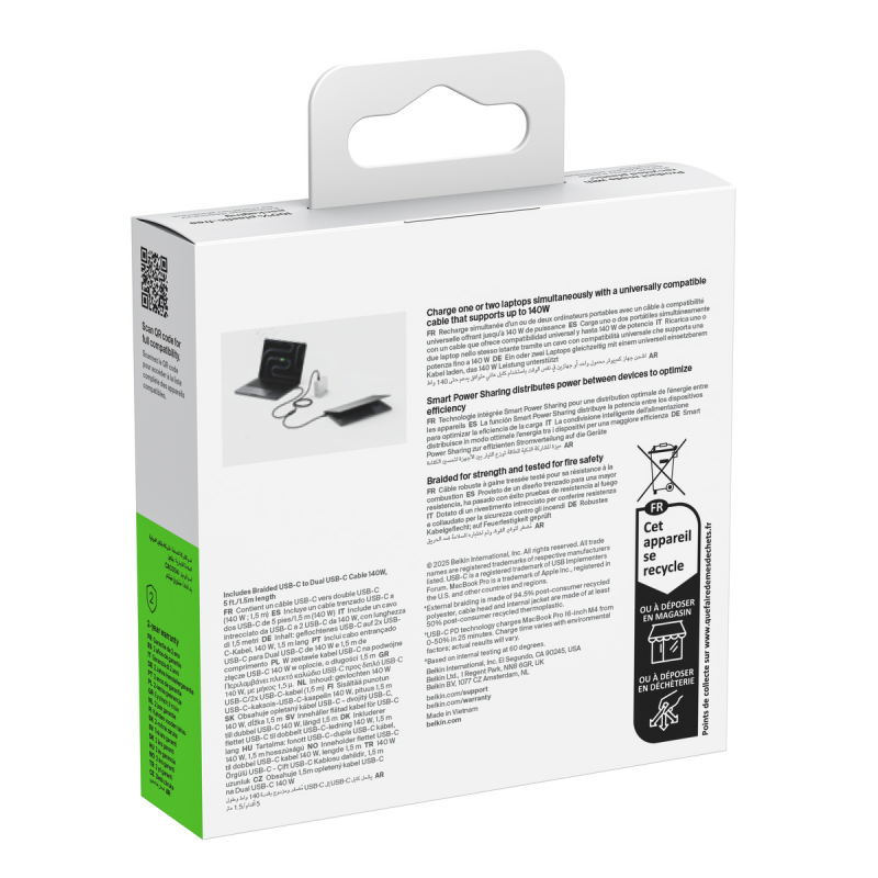 Belkin BoostCharge Pro Kabel USB-C na 2*USB-C 140W, w... | PartsPC.pl