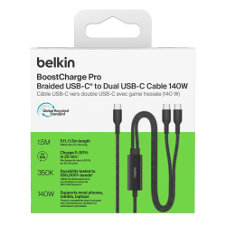 Belkin BoostCharge Pro Kabel USB-C na 2*USB-C 140W, w... | PartsPC.pl