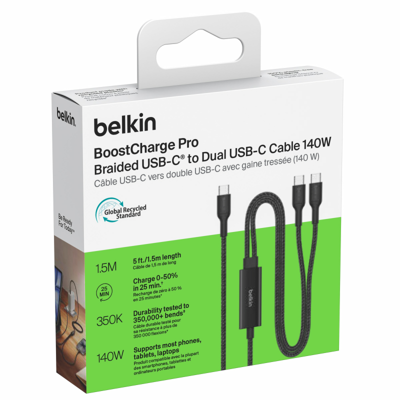 Belkin BoostCharge Pro Kabel USB-C na 2*USB-C 140W, w... | PartsPC.pl