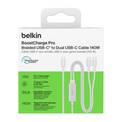 Belkin BoostCharge Pro Kabel USB-C na 2*USB-C 140W, w... | PartsPC.pl