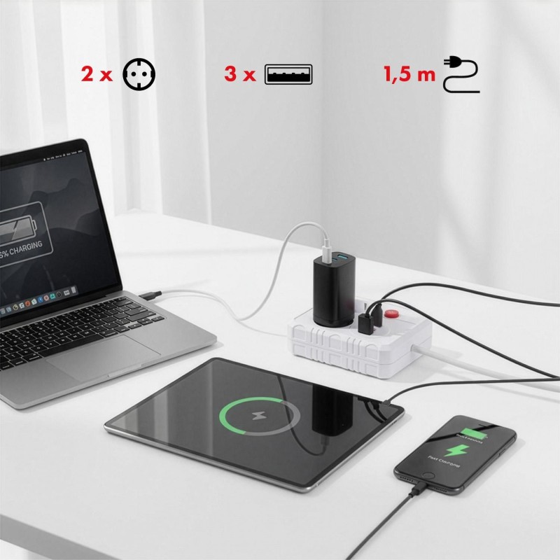 Listwa zasilająca Maclean MCE387 W, przedłużacz 2... | PartsPC.pl