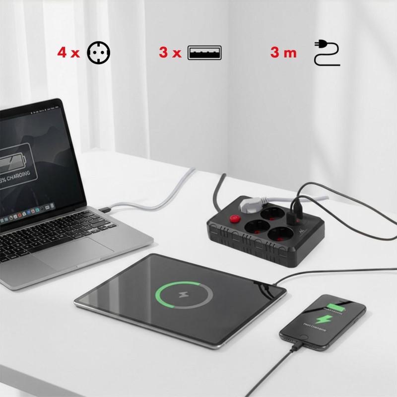 Listwa zasilająca Maclean MCE393 B, przedłużacz 4... | PartsPC.pl