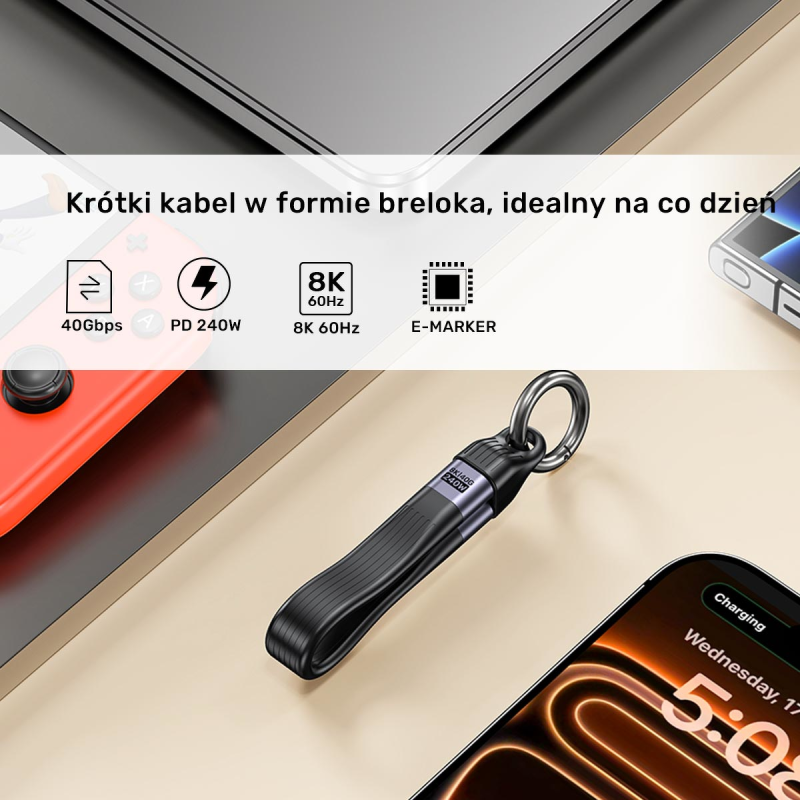 Unitek Kabel USB-C w formie breloka | USB4 | 40 Gb/s |... | PartsPC.pl