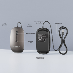 Unitek Przewodowa mysz optyczna biurowa SlimTrack 1600... | PartsPC.pl