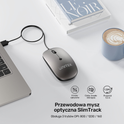 Unitek Przewodowa mysz optyczna biurowa SlimTrack 1600... | PartsPC.pl
